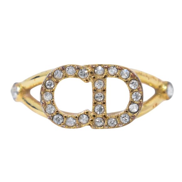 DIOR Rhinestone Gold Plated Ring #S US 5.25 - Picture 1 of 9